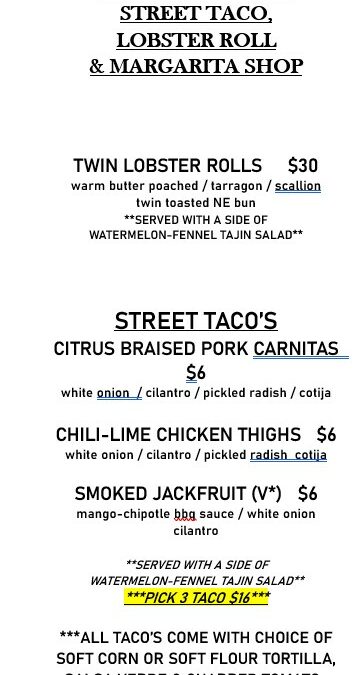 Marsh Tavern’s Pop Up Lobster Rolls, Street Tacos & Margaritas Shop